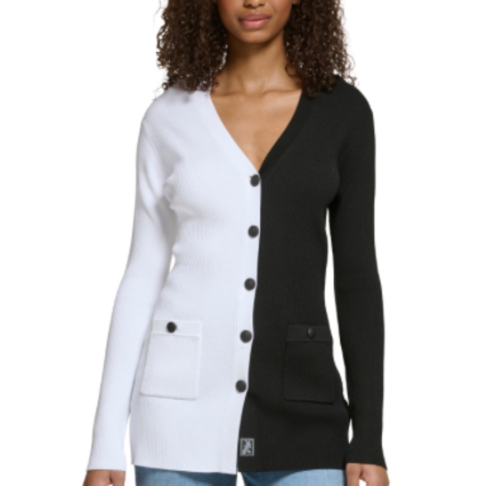 NWOT Logo-Accent Colorblock Cardigan by Karl Lagerfeld Paris